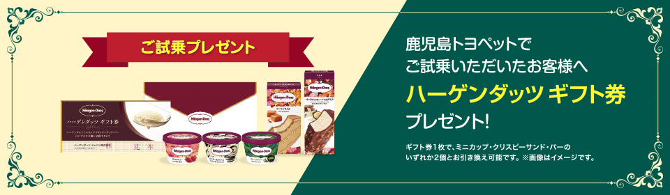 鹿児島トヨペットでご試乗いただいたお客様へ　ハーゲンダッツギフト券プレゼント！