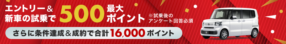 エントリー＆試乗で最大500ポイント 完全無料 ※試乗後のアンケート回答必須