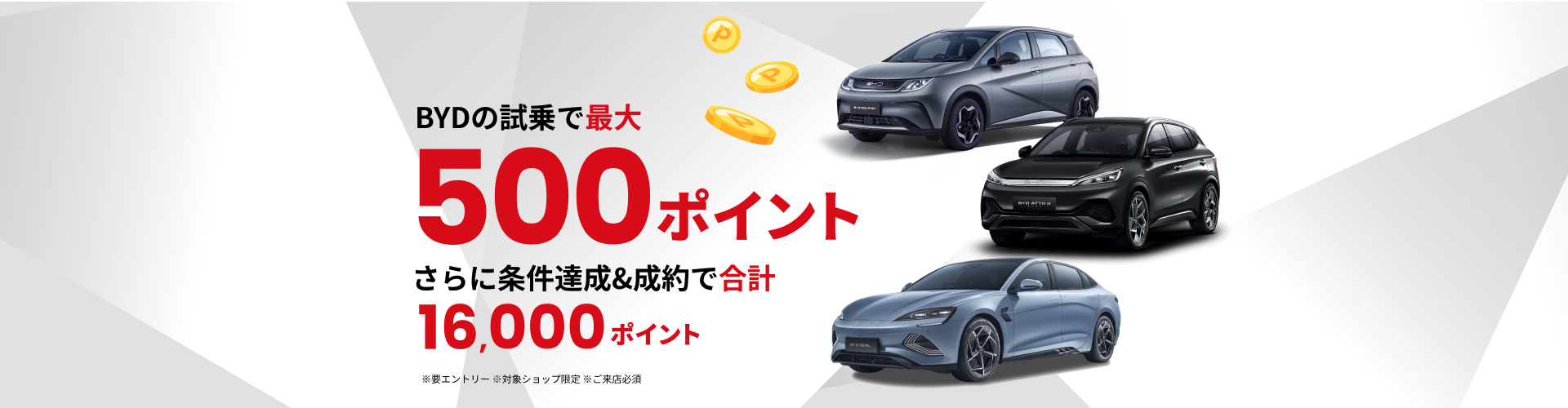 BYDの試乗で最大500ポイント さらに条件達成＆成約で合計16,000ポイント